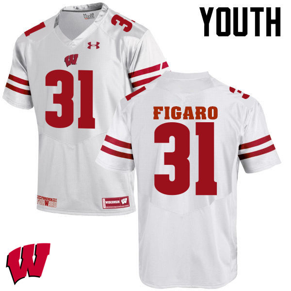 Wisconsin Badgers Youth #31 Lubern Figaro NCAA Under Armour Authentic White College Stitched Football Jersey XV40K17XH